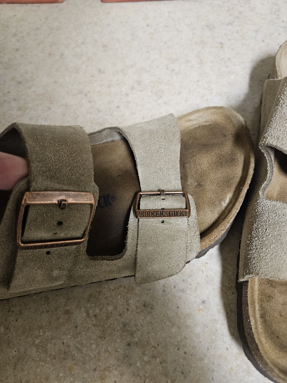 Birkenstock Men’s 7.5, Women's 9.5 Suede Two-strap Sandal in Taupe - Picture 2 of 5